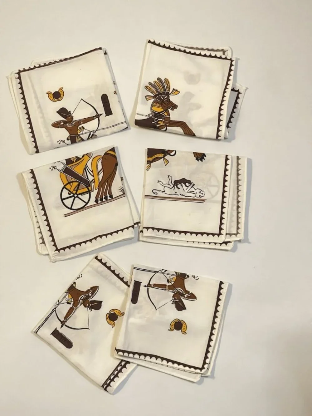 Vintage Egyptian Cotton Napkins Set of 6 Made in Egypt Pharaoh Chariot Egyptian